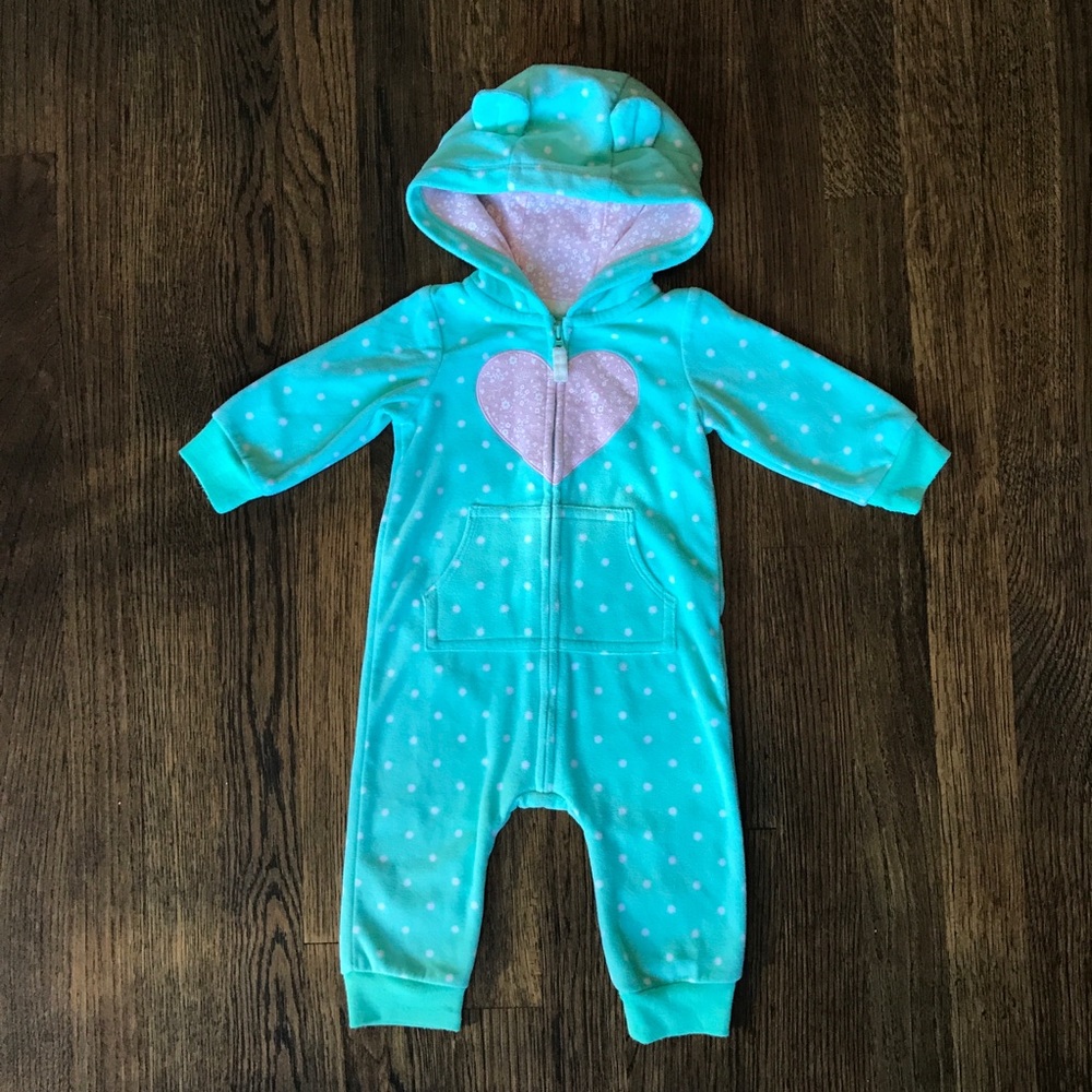 EUC Baby girls fleece hooded coverall